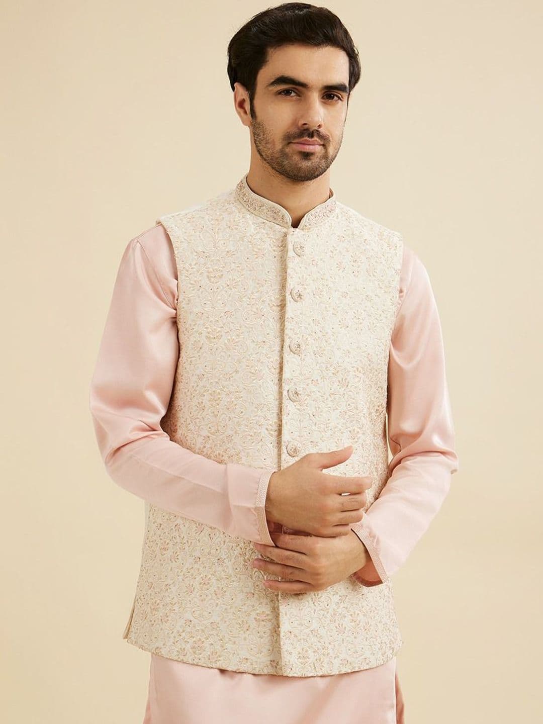 Manyavar Men Embroidered Woven Nehru Jacket - view 1