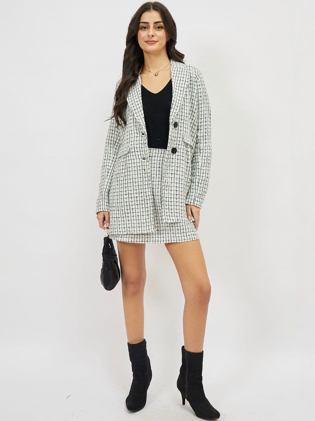 Athena Checked Mini Pencil Tweed Skirts - view 1