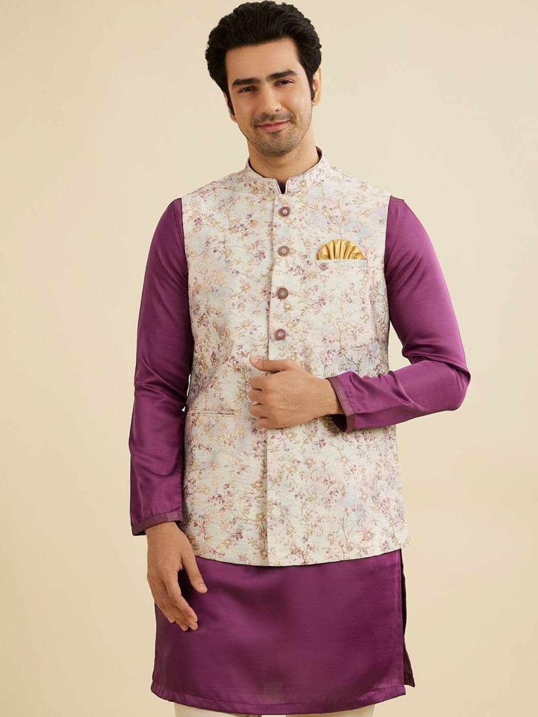 Manyavar Men Embroidered Woven Nehru Jacket - view 1