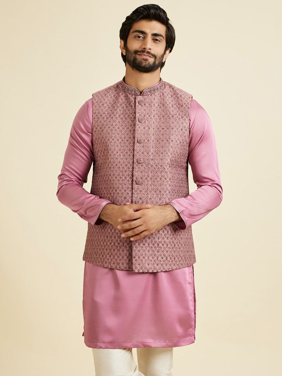Manyavar Embroidered Mandarin Collar Nehru Jacket - view 1