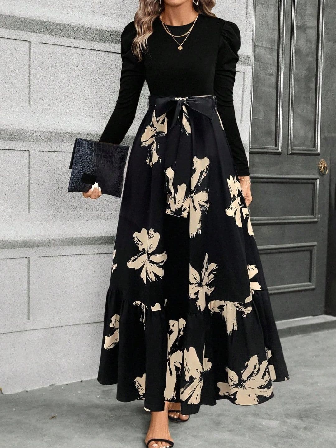 SHYAM SUNDARI Floral Print Puff Sleeve Fit & Flare Maxi Dress - view 1