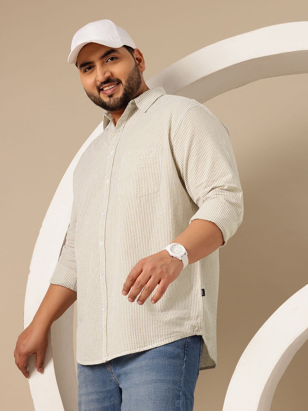 Sztori Plus Size Striped Pure Cotton Casual Shirt - view 1