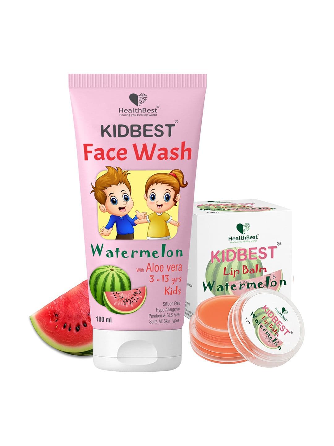 HealthBest Set Of 2 Kids Face Wash -100ml & Lip Balm - 7gm Watermelon Flavor - view 1