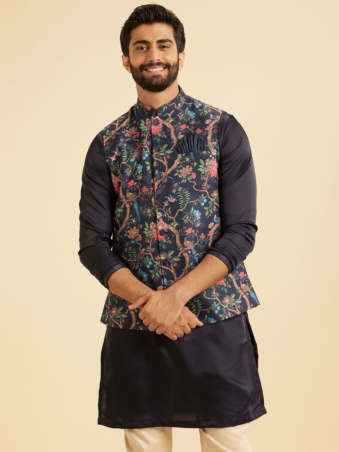 Manyavar Men Floral Printed Nehru Jacket - view 1
