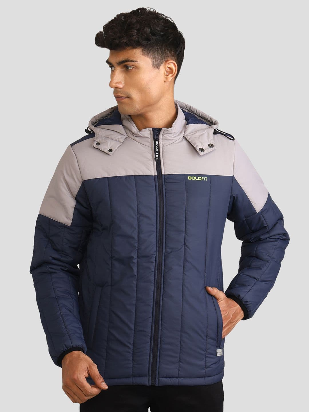 BOLDFIT Colourblocked Windcheater Quilted Hooded Padded Jacket - view 1