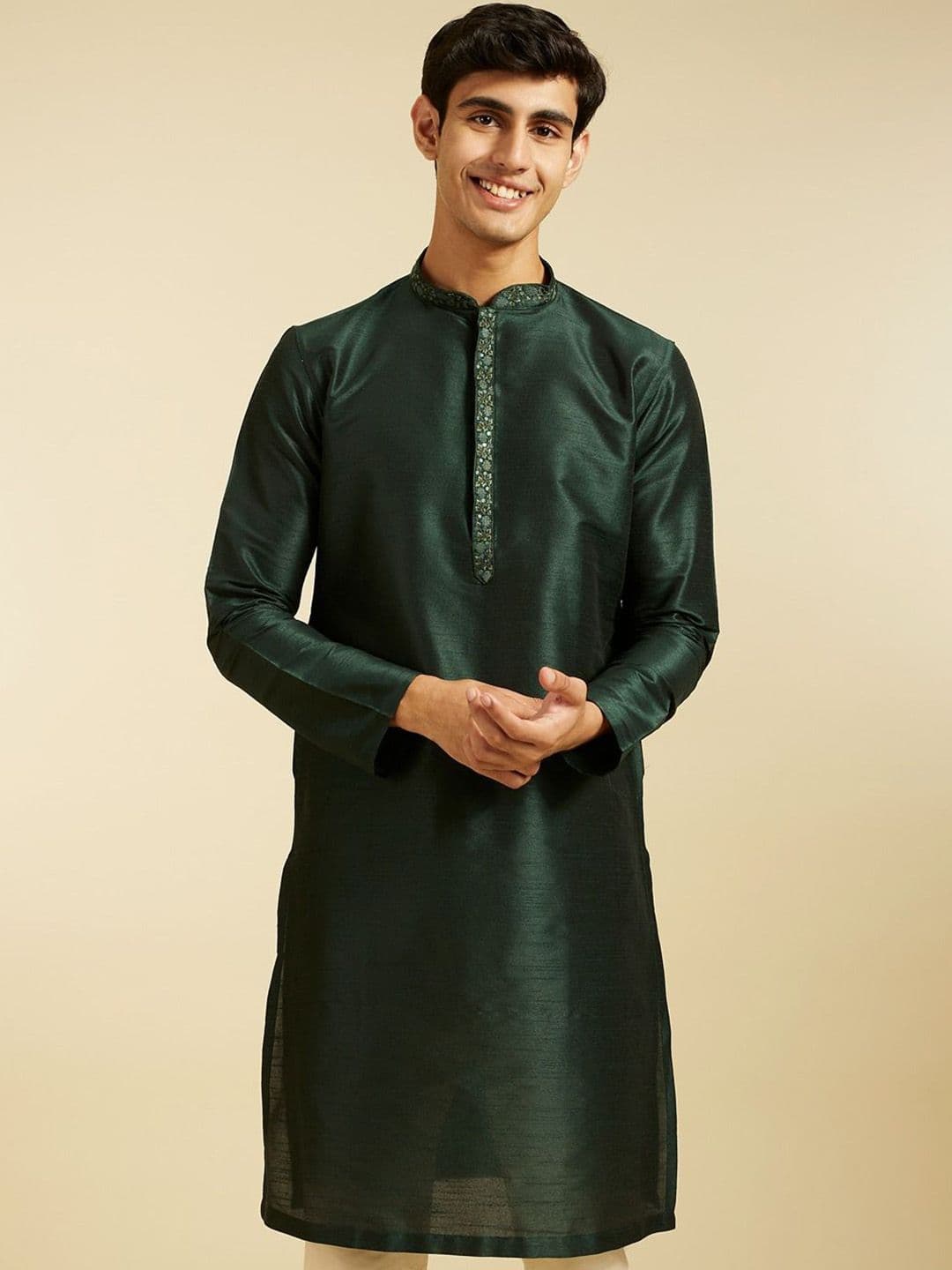 Diwas by Manyavar Floral Embroidered Mandarin Collar Thread Work Straight Kurta - view 1