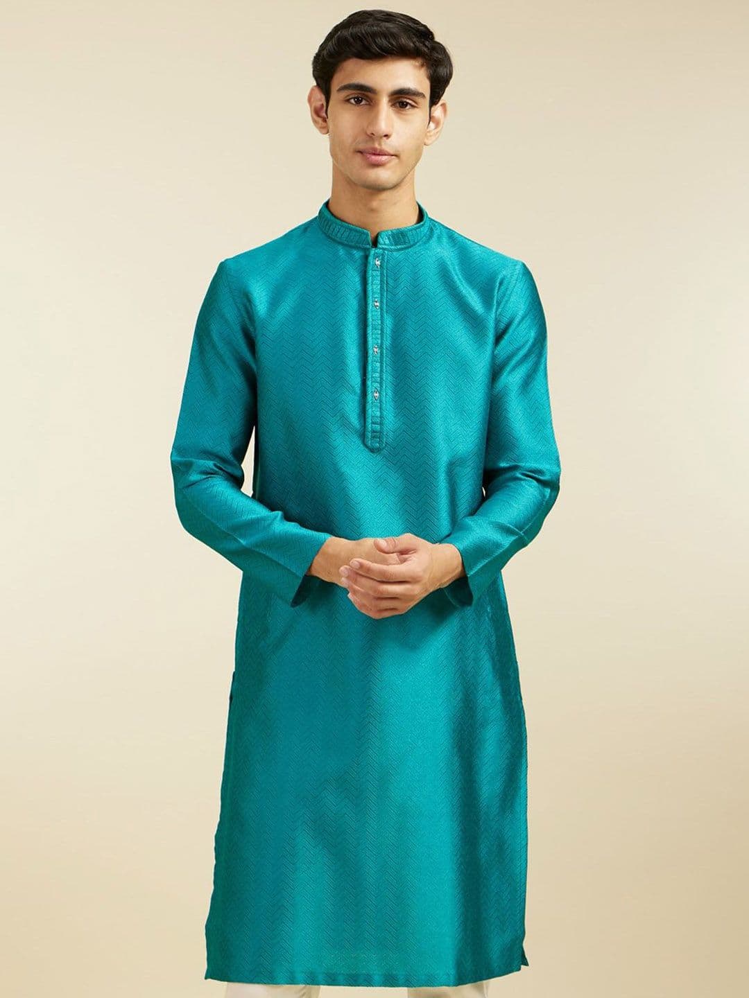 Diwas by Manyavar Geometric Jacquard Weave Kurta - view 1