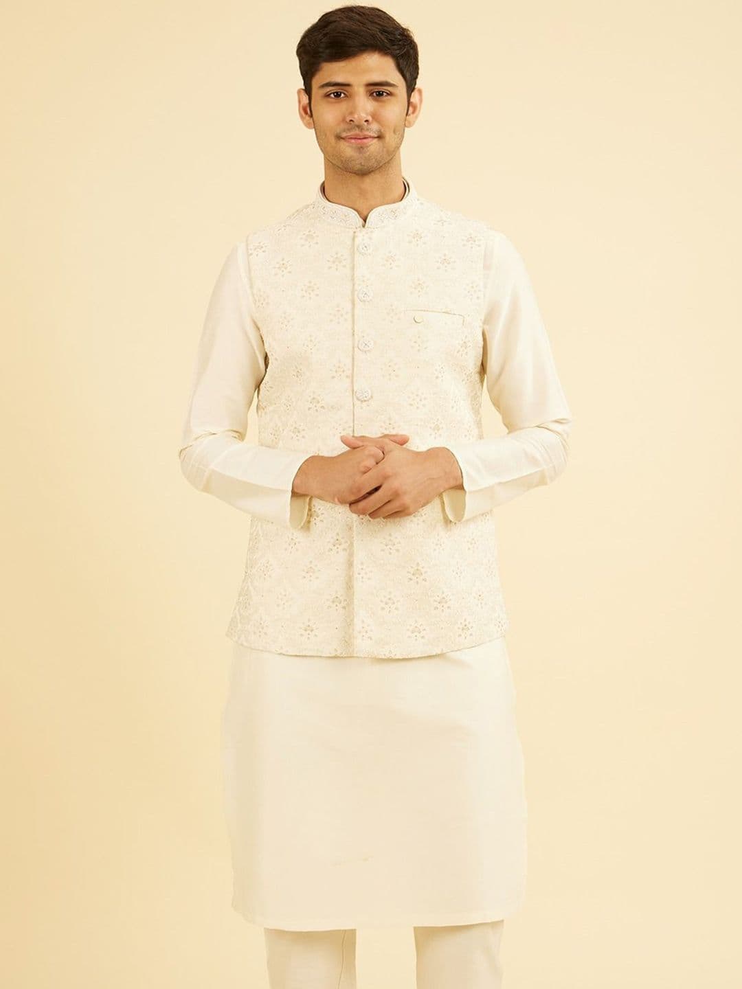 Manyavar Embroidered Brocade Nehru Jacket - view 1