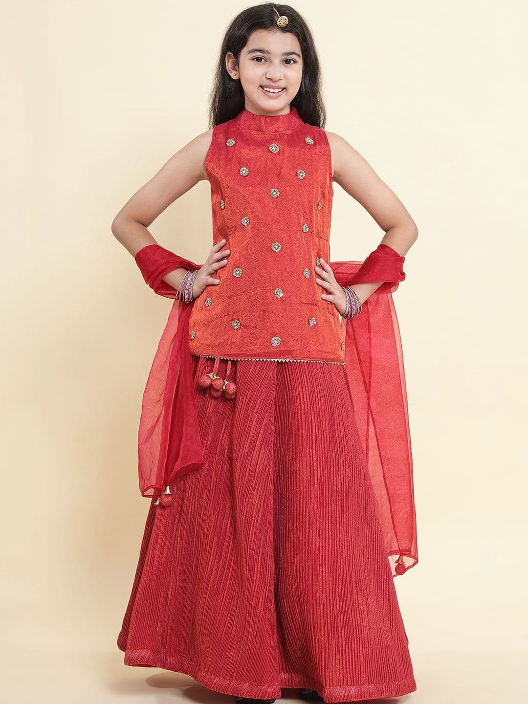 PICCOLO Girls Embellished Sequinned Semi-Stitched Lehenga & Blouse With Dupatta - view 1