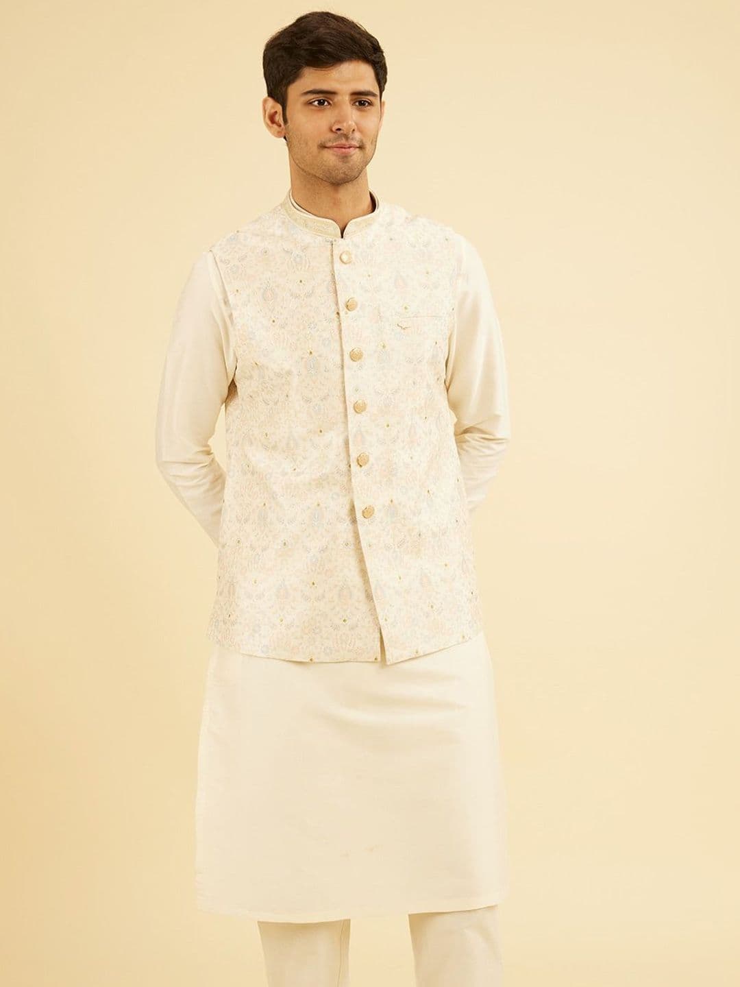 Manyavar Men Printed Nehru Jacket - view 1