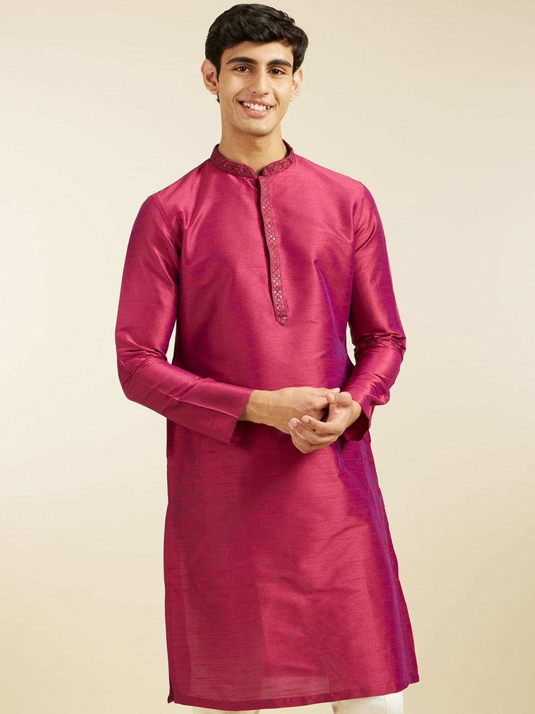 Diwas by Manyavar Mandarin Collar Thread Work Straight Kurta - view 1