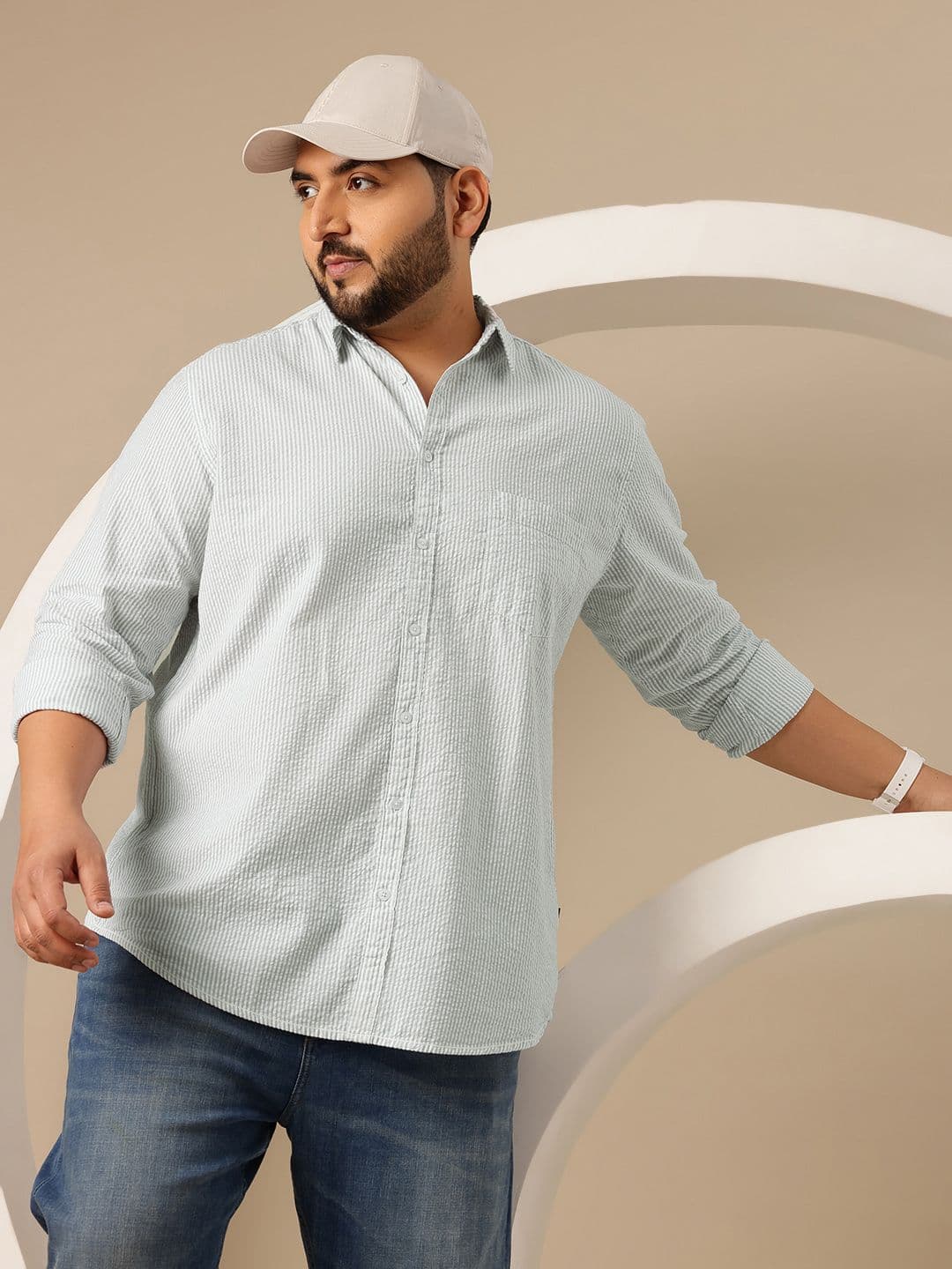 Sztori Plus Size Striped Pure Cotton Casual Shirt - view 1