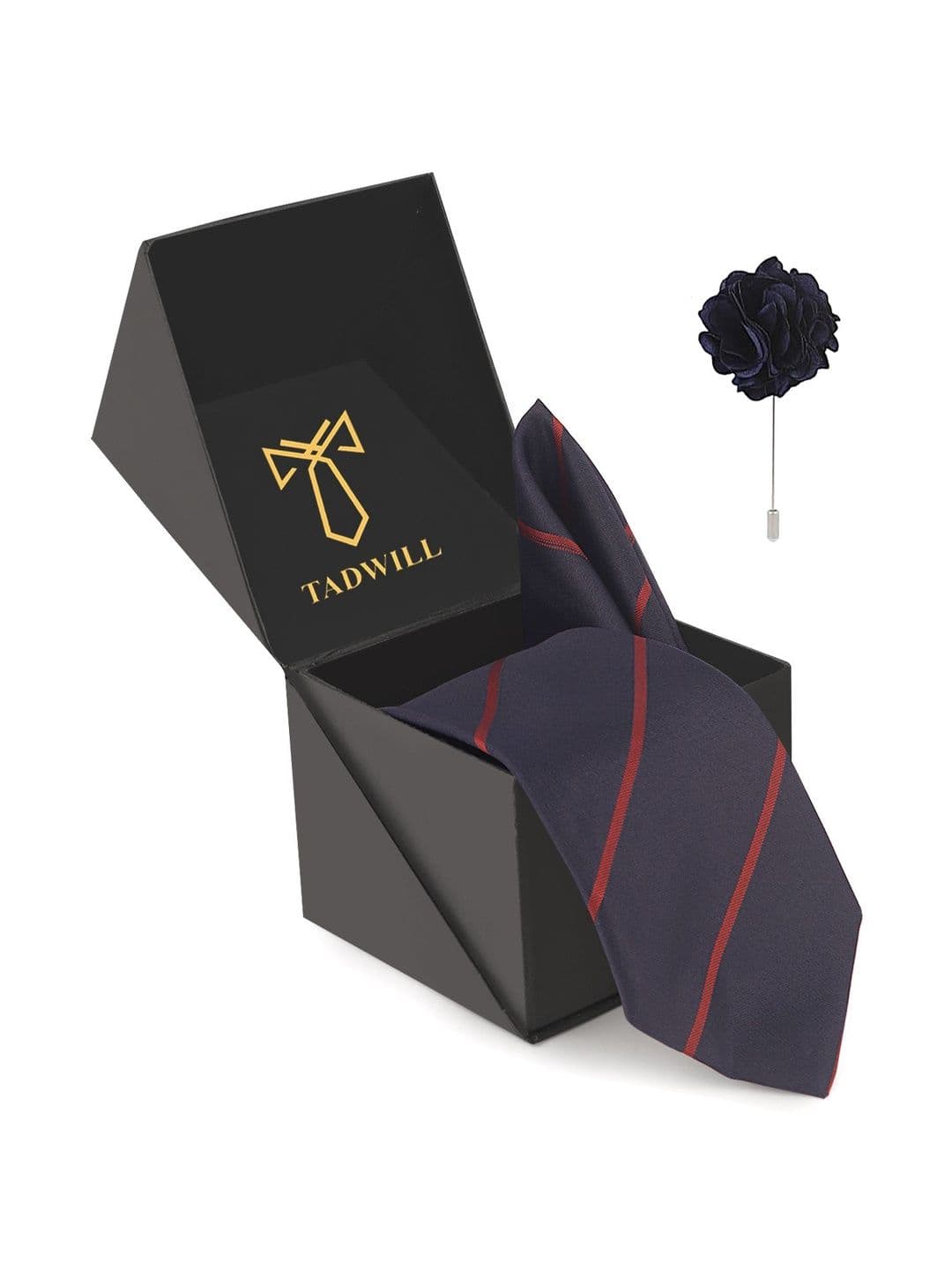 TADWILL Men Striped Broad Tie with Lapel Pin - view 1