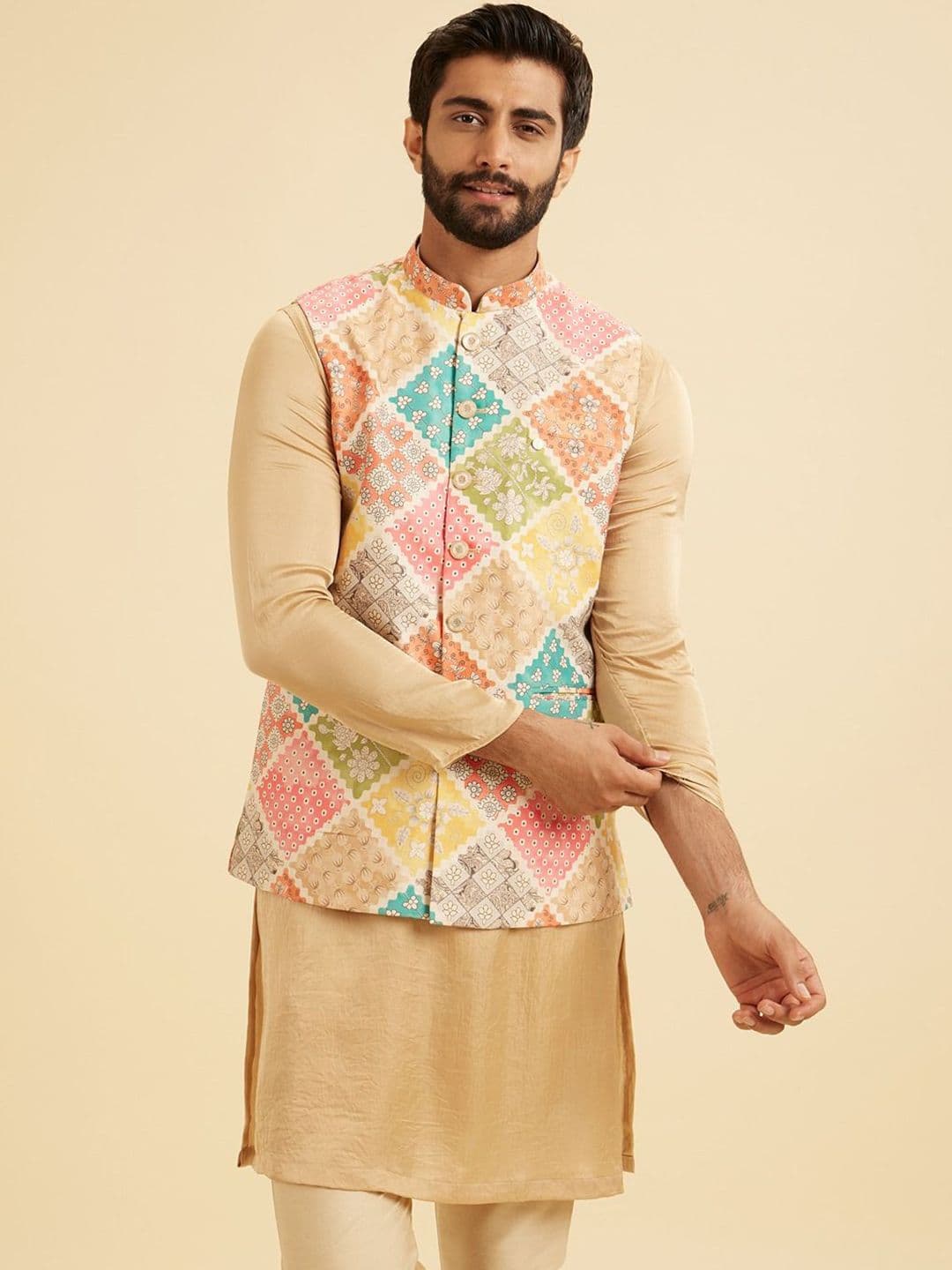Manyavar Men Printed Woven Nehru Jackets - view 1