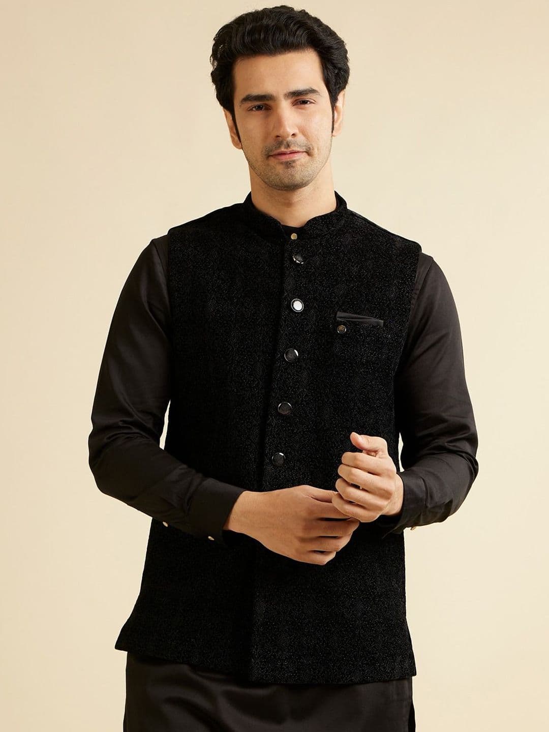 Manyavar Men Embroidered Woven Nehru Jacket - view 1