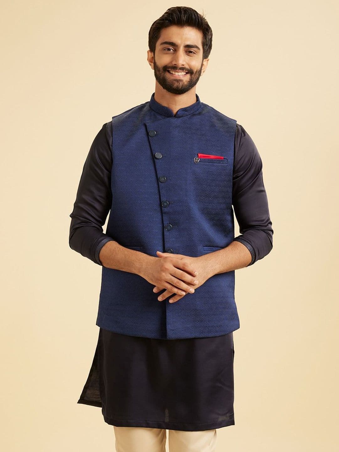Manyavar Men Woven Design Nehru Jacket - view 1