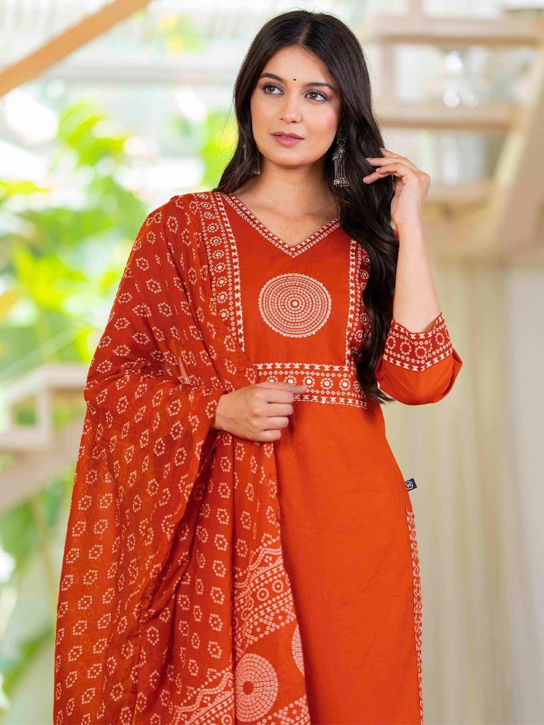 Pistaa Women Bandhani Yoke Design Pure Cotton Mirror Work Kurta with Trousers & Dupatta - view 1
