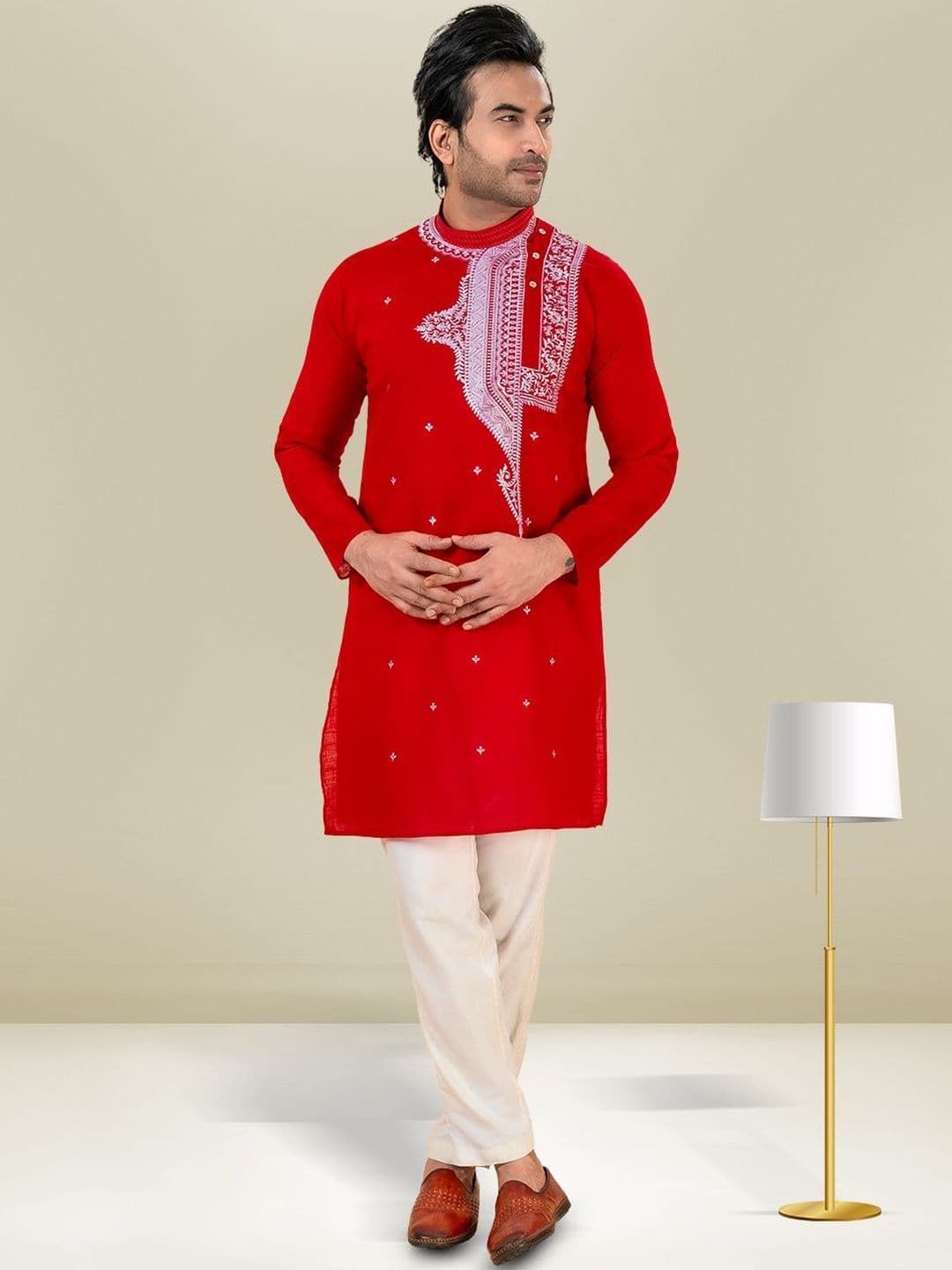 FRANSCART Men Thread Work Kurta - view 1