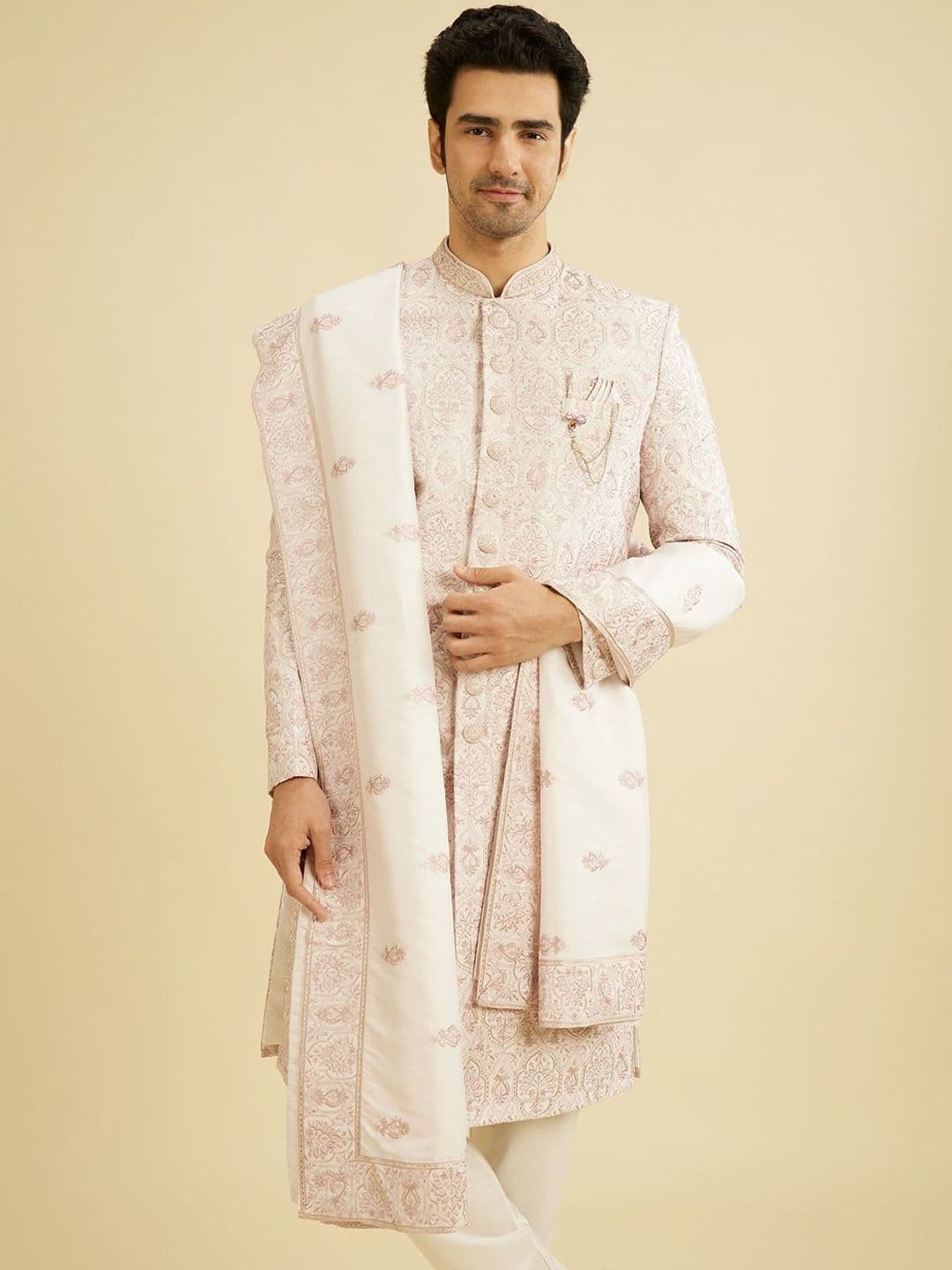Manyavar Men Embroidered Sherwani Set with Dupatta