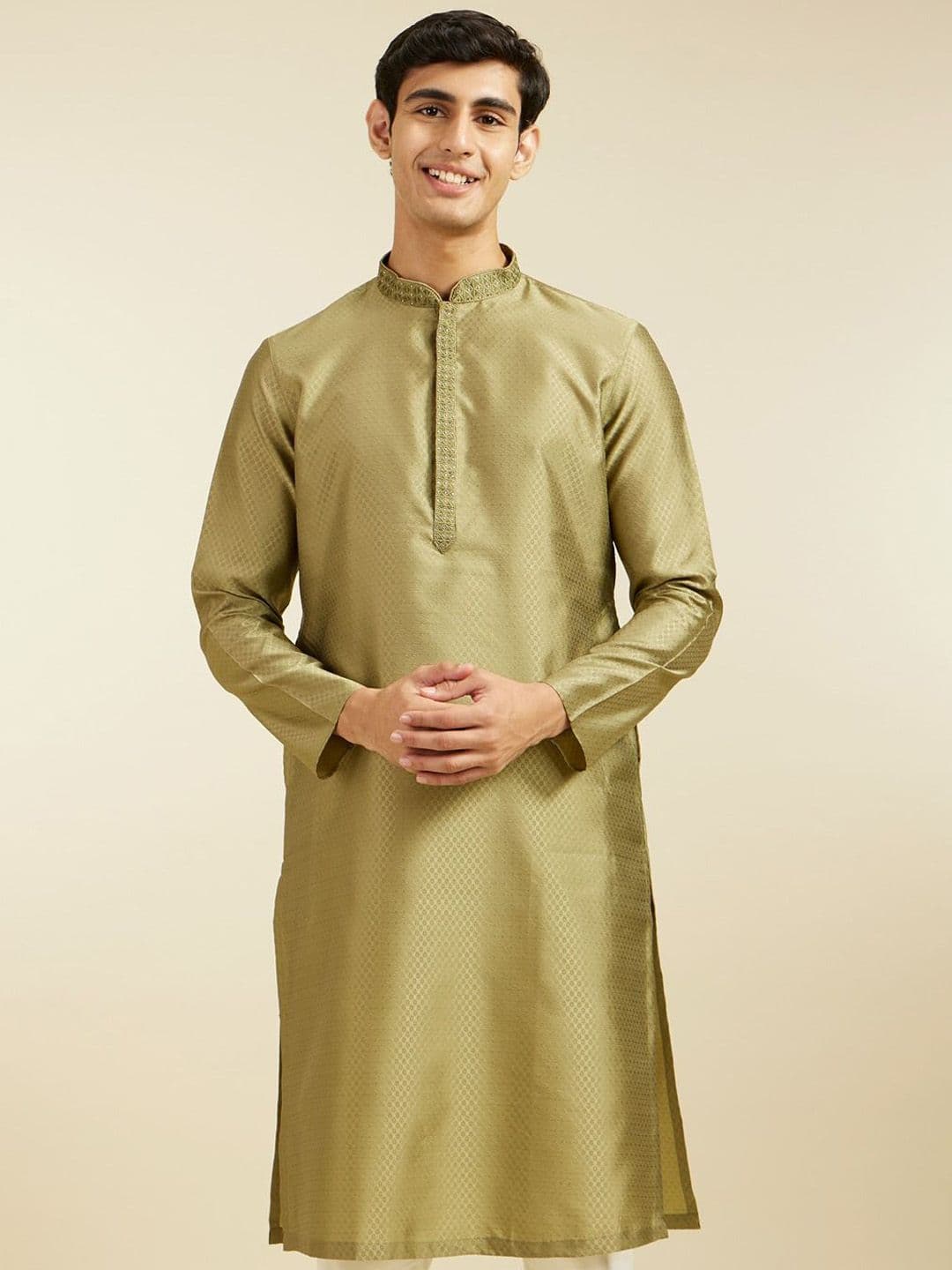 Diwas by Manyavar Floral Woven Design Mandarin Collar Straight Kurta - view 1