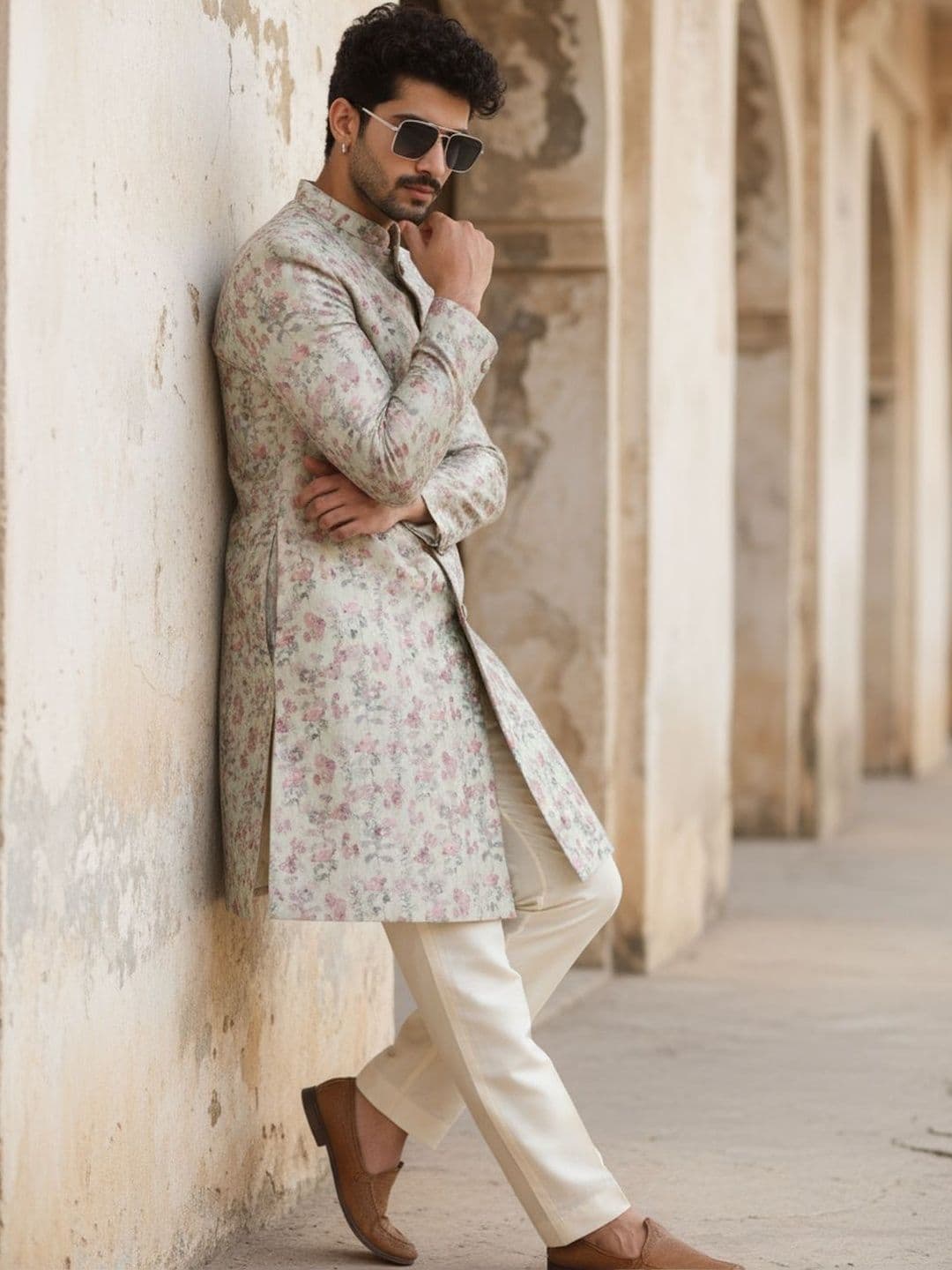 KISAH Men Multi Printed Indowestern Sherwani Trouser Set - view 1