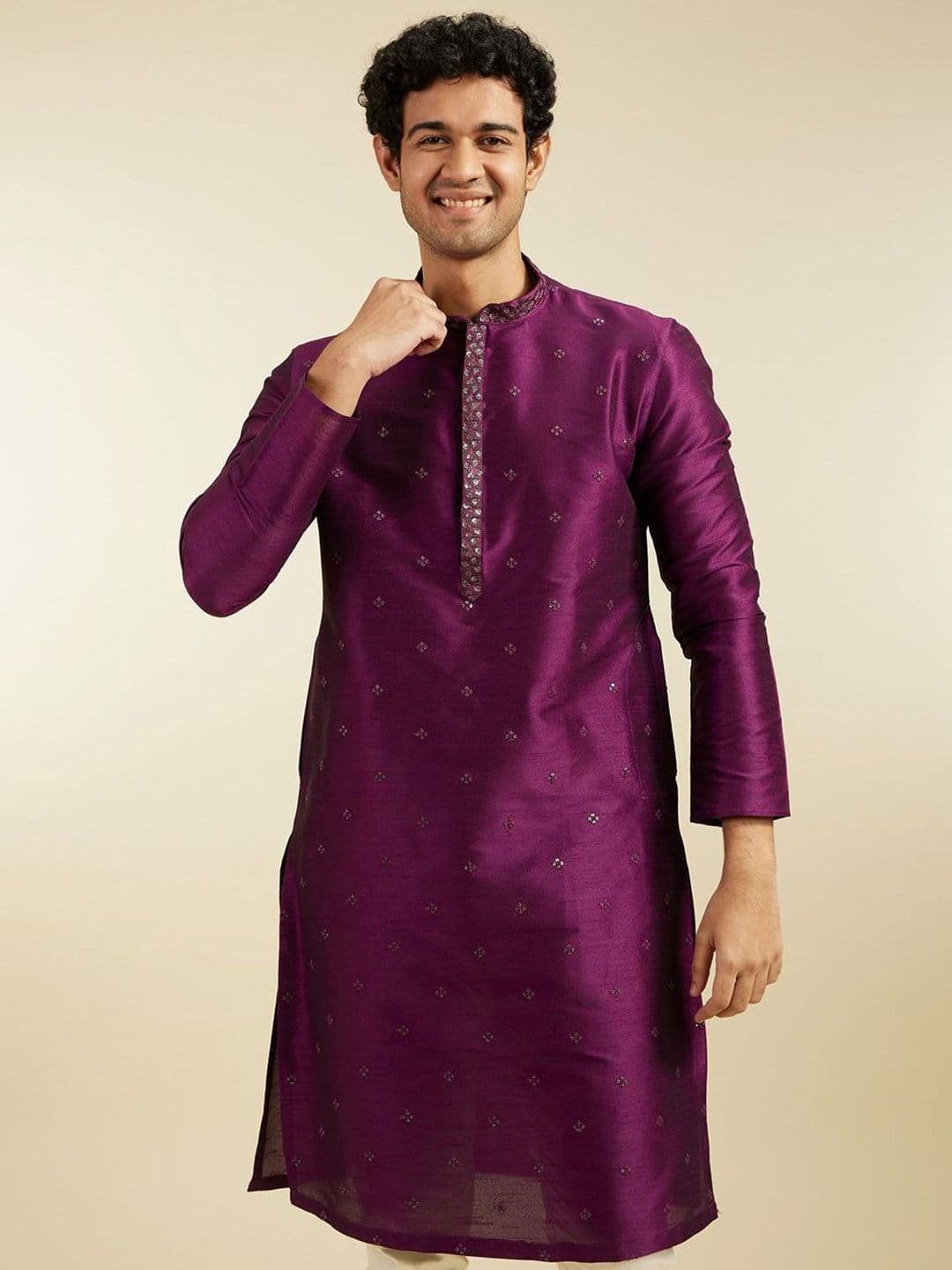 Diwas by Manyavar Floral Embroidered Mandarin Collar Sequinned Straight Kurta - view 1