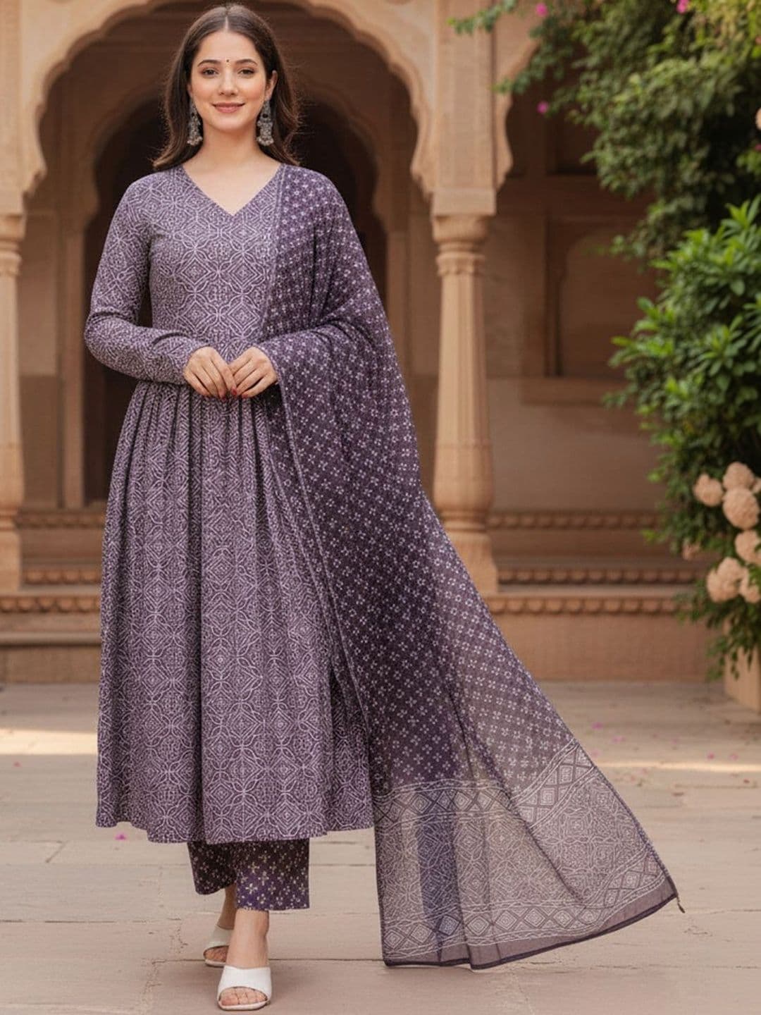 ARADHNA Women Ethnic Motifs Printed Panelled Kurta with Trousers & With Dupatta - view 1