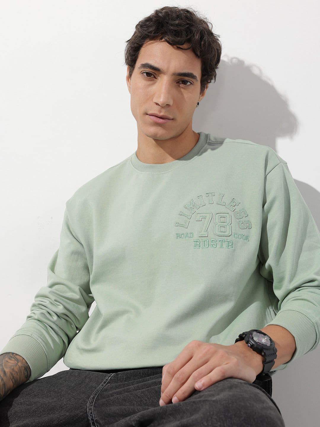 The Roadster Life Co. Relaxed Fit Drop Shoulder Sleeves Applique Detail Sweatshirt - view 1