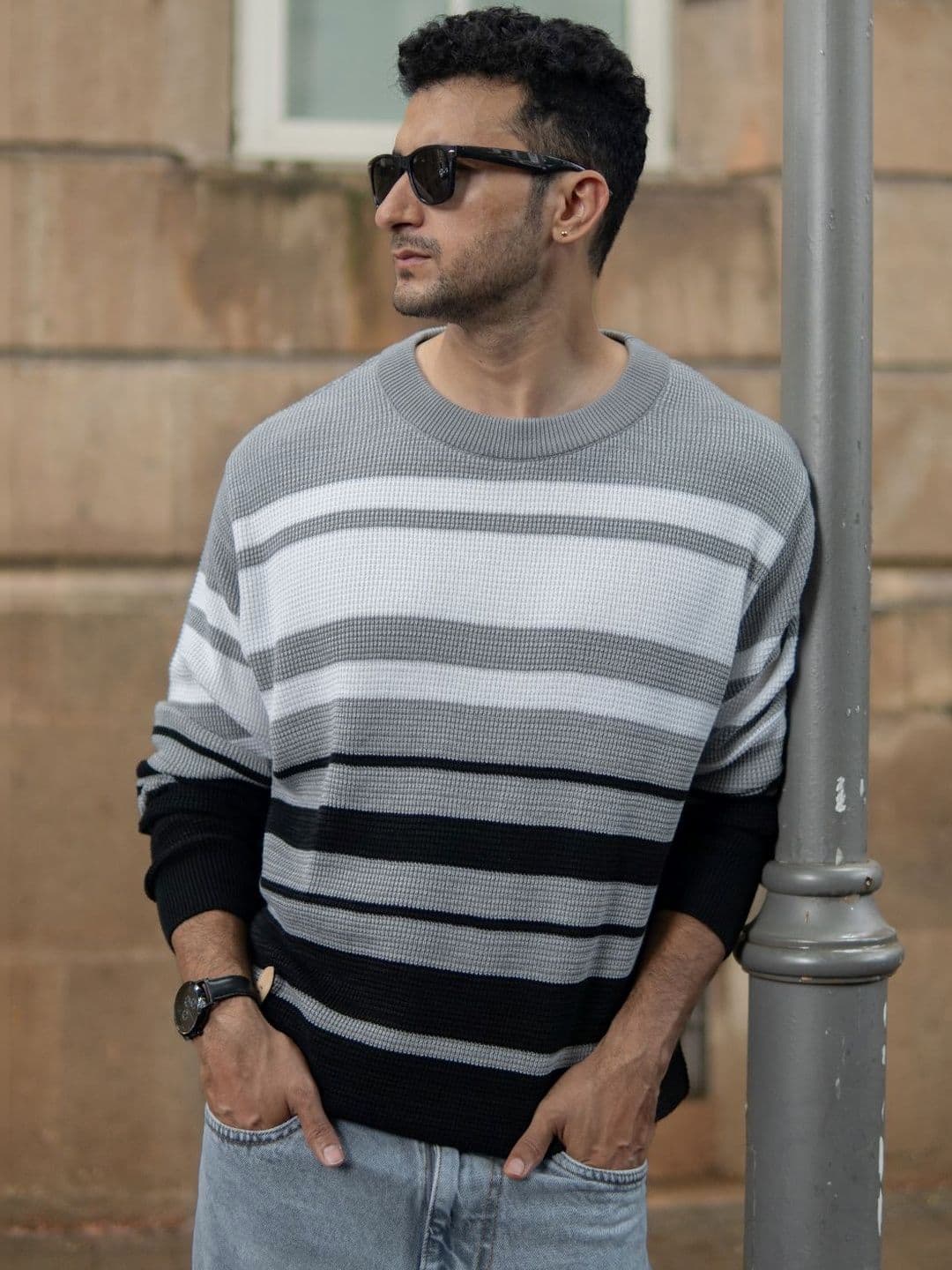 Powerlook Striped Cotton Pullover Sweater