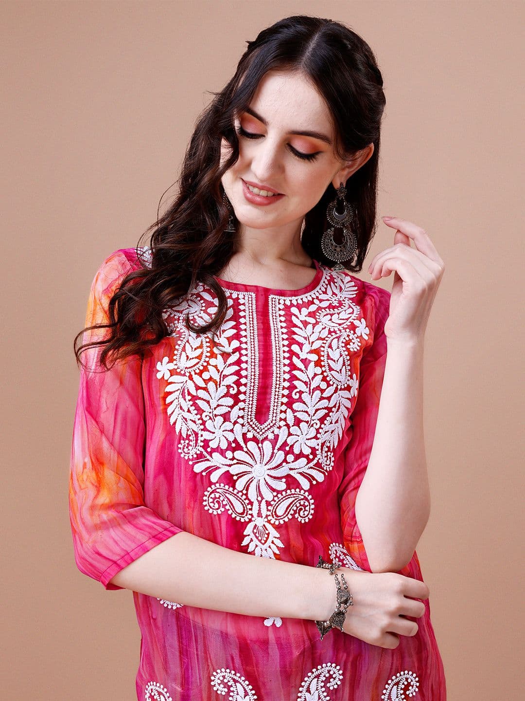 KALINI Pailey Embroidered Chikankari Shadow Work Georgette Straight Kurta - view 1