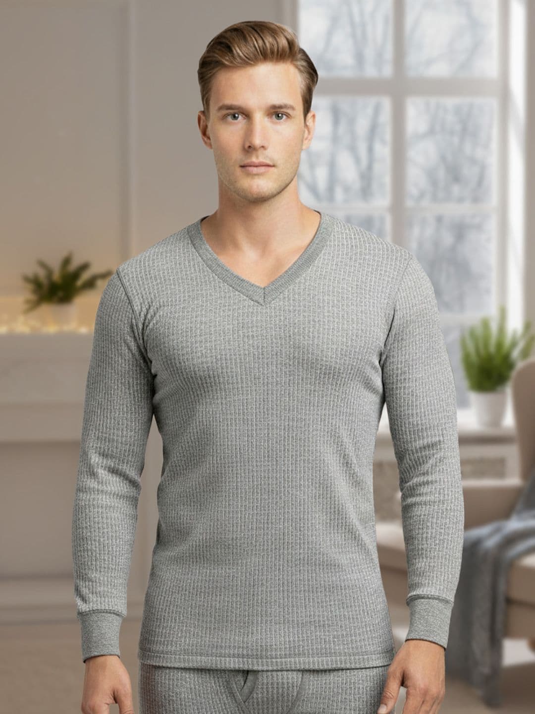 Lux Cozi V-Neck Ribbed Thermal Tops - view 1