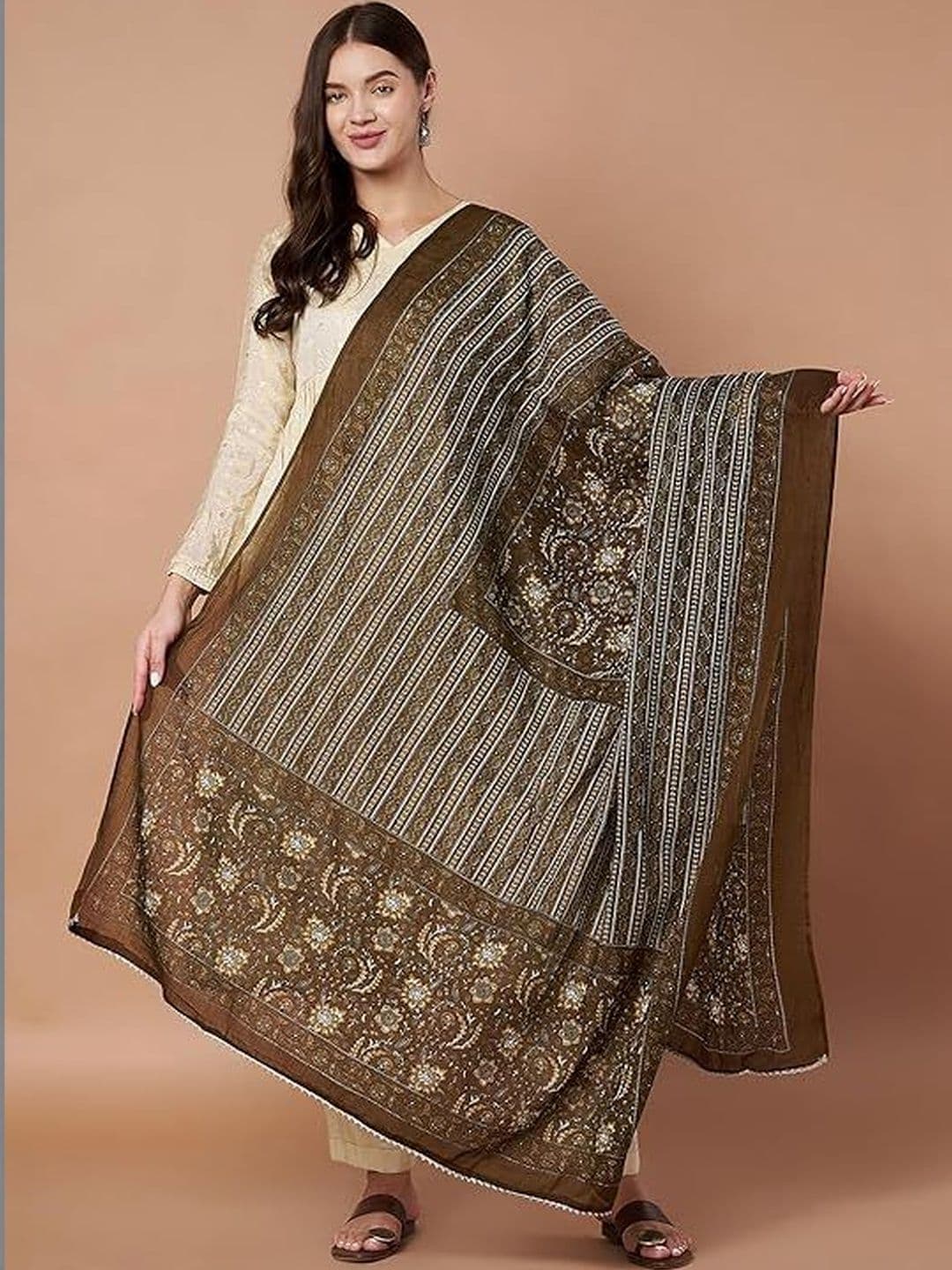 AKSHADEEP Women Jaipur Block Print Pure Cotton Block Print Dupatta with Gotta Patti - view 1