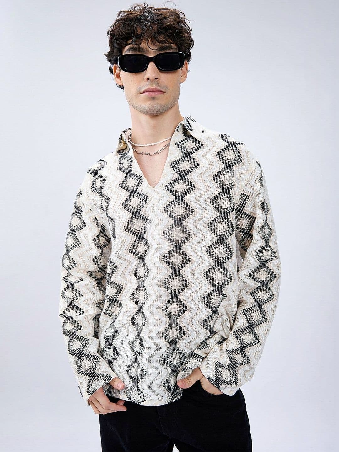 VASTRADO Diamond Wave Luxe Crochet Oversized Polo Shirt - view 1