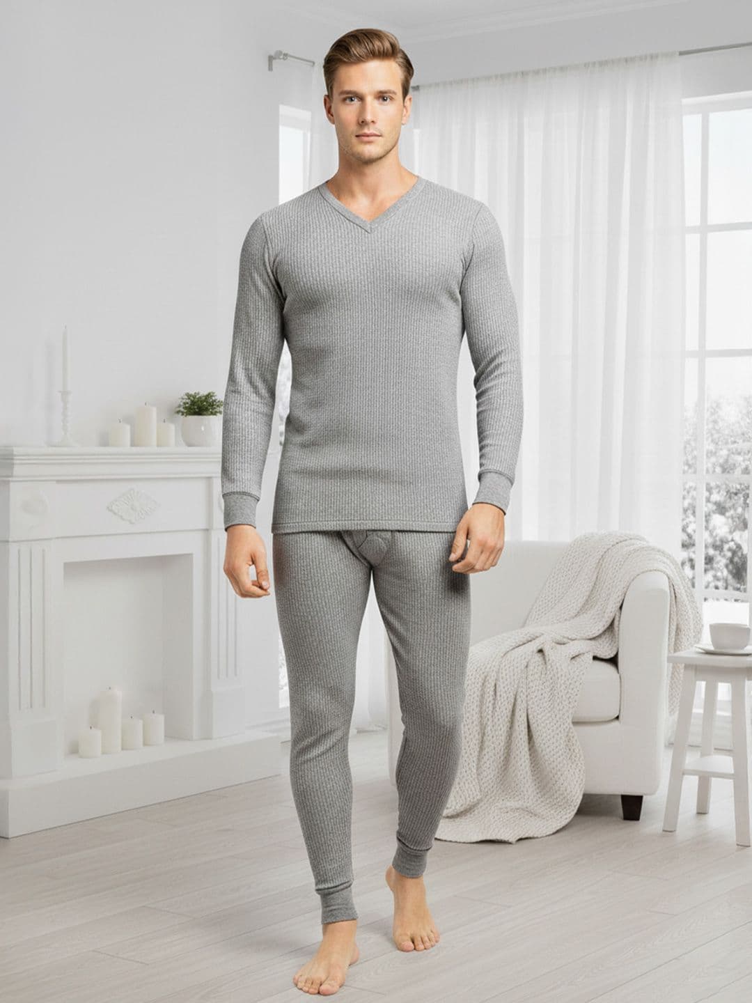 Lux Cozi Striped Round Neck Thermal Set - view 1