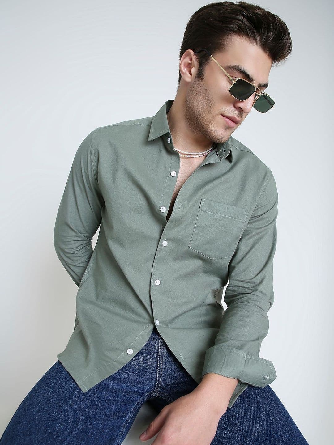 VASTRADO Men Pastel Olive Mist Everyday Shirt - view 1