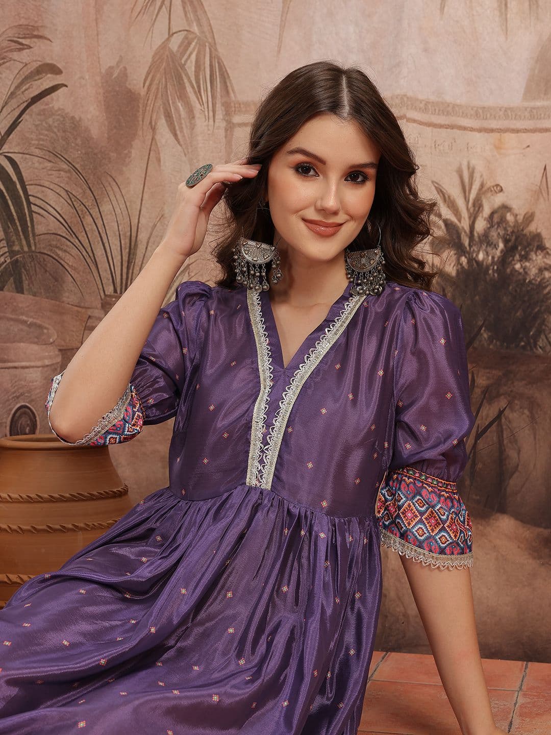 Sangria Printed Midi A-Line Dress - view 1