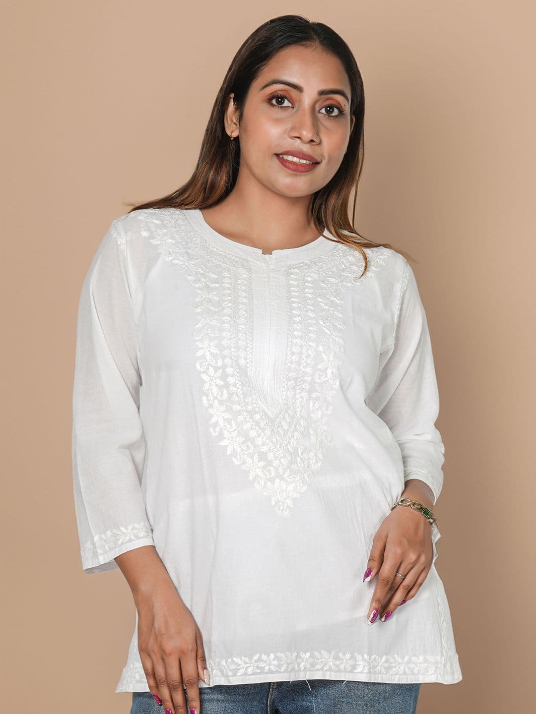 RANGAA NAWAAB Women Embroidered Chikankari White Romance Kurta - view 1