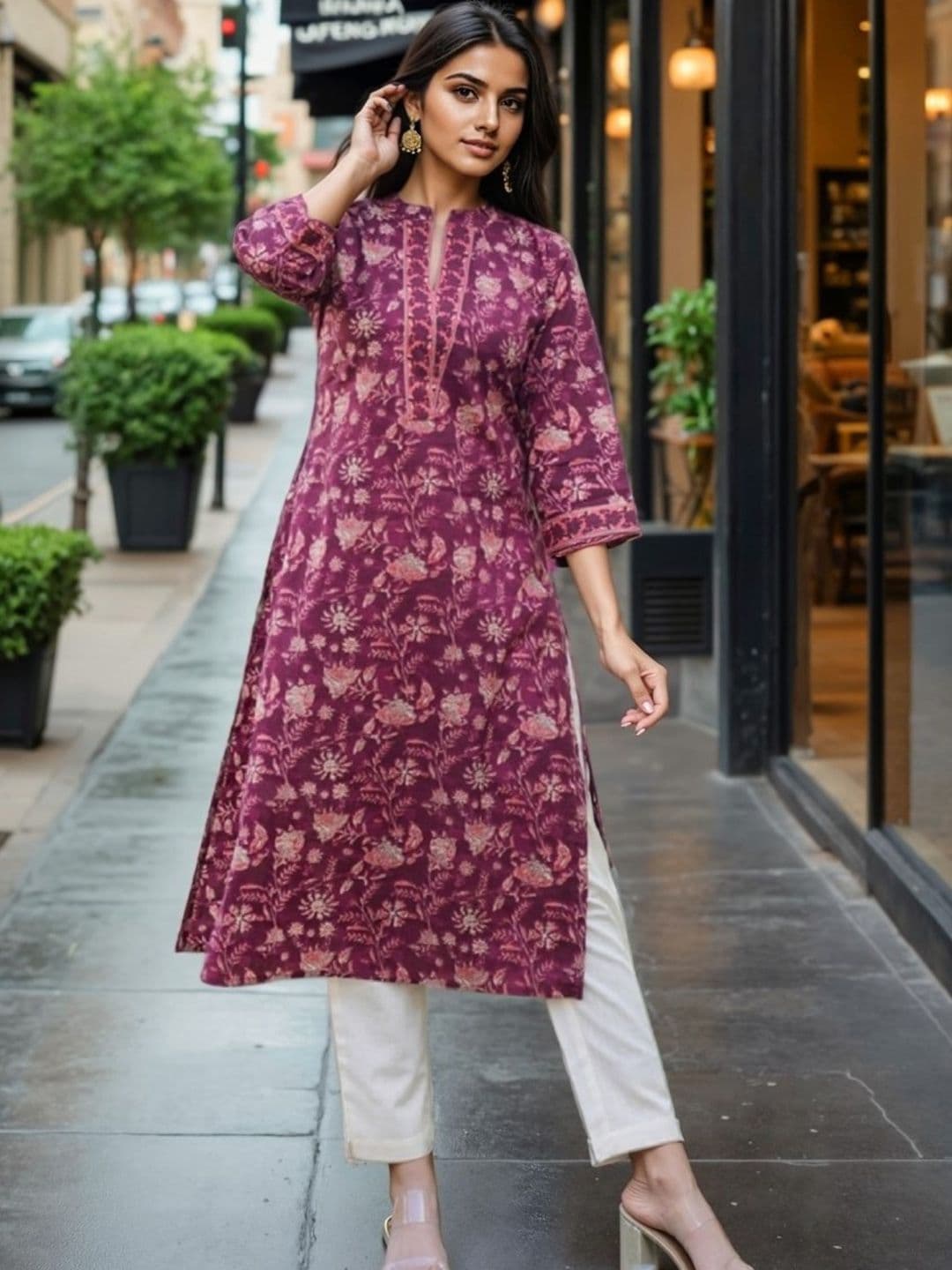 GULMEHAK Women Floral Printed Daily Cotton A-Line Kurta - view 1