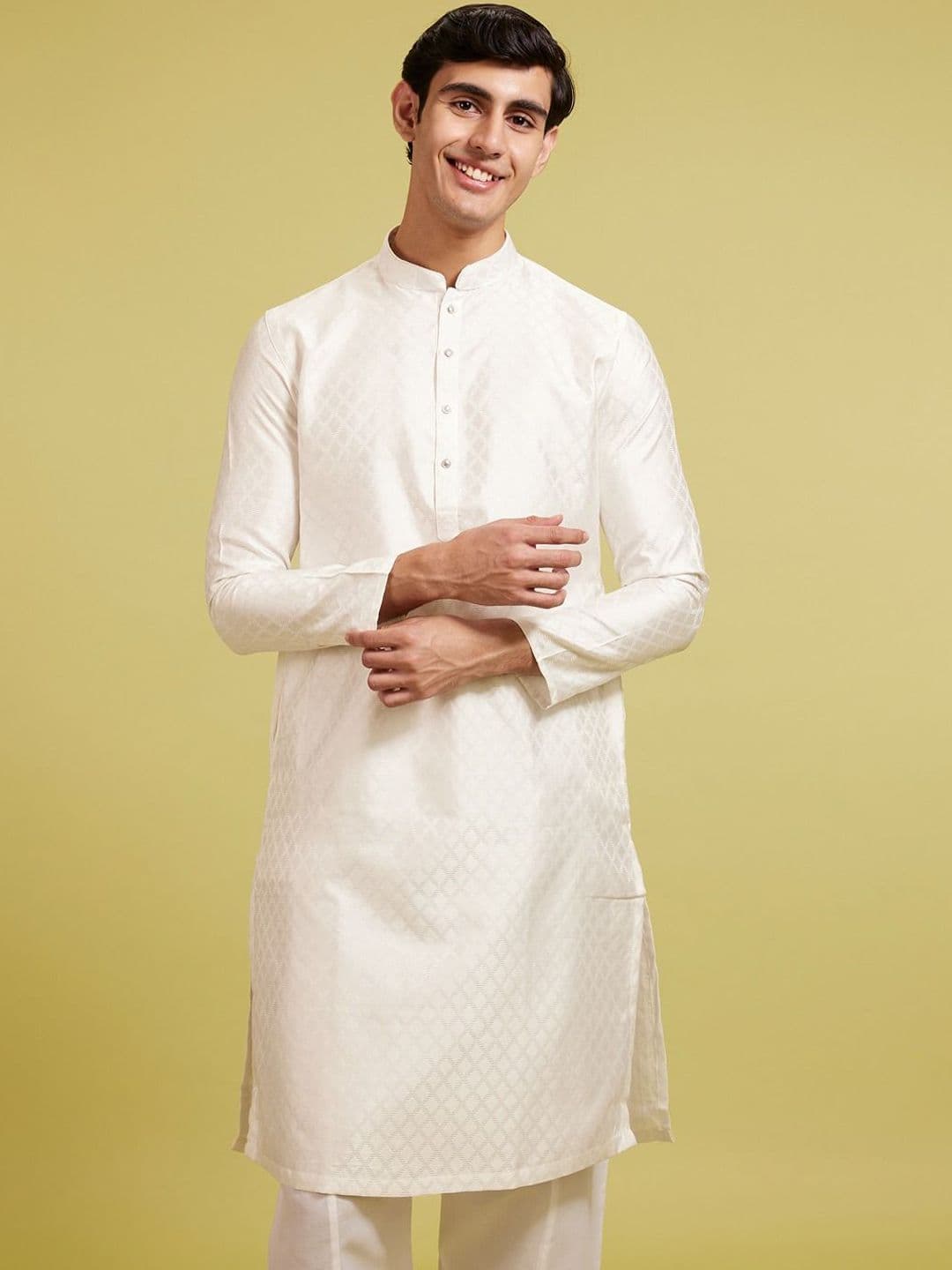 Diwas by Manyavar Woven Design Mandarin Collar Straight Kurta - view 1