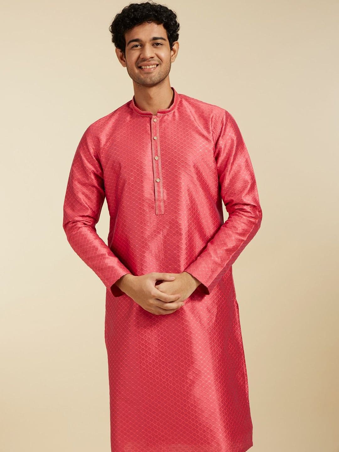 Diwas by Manyavar Geometric Embroidered Sequinned Mandarin Collar Straight Kurta - view 1