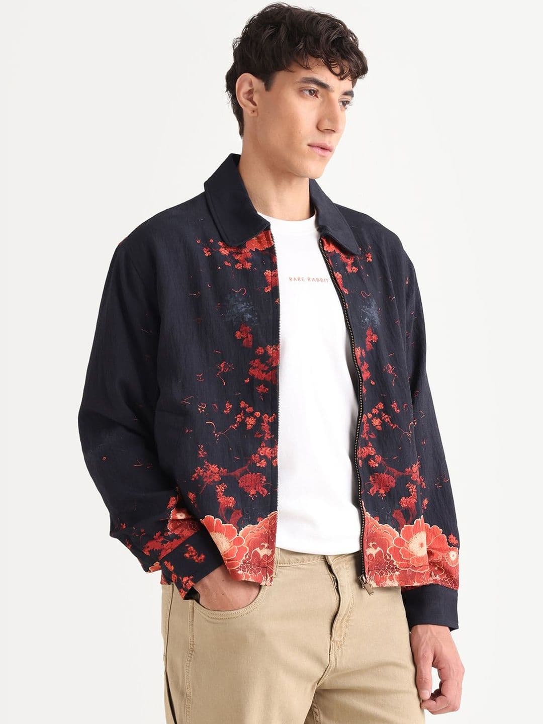 RARE RABBIT Zyra Men Floral Longline Bomber with Embroidered Jacket - view 1