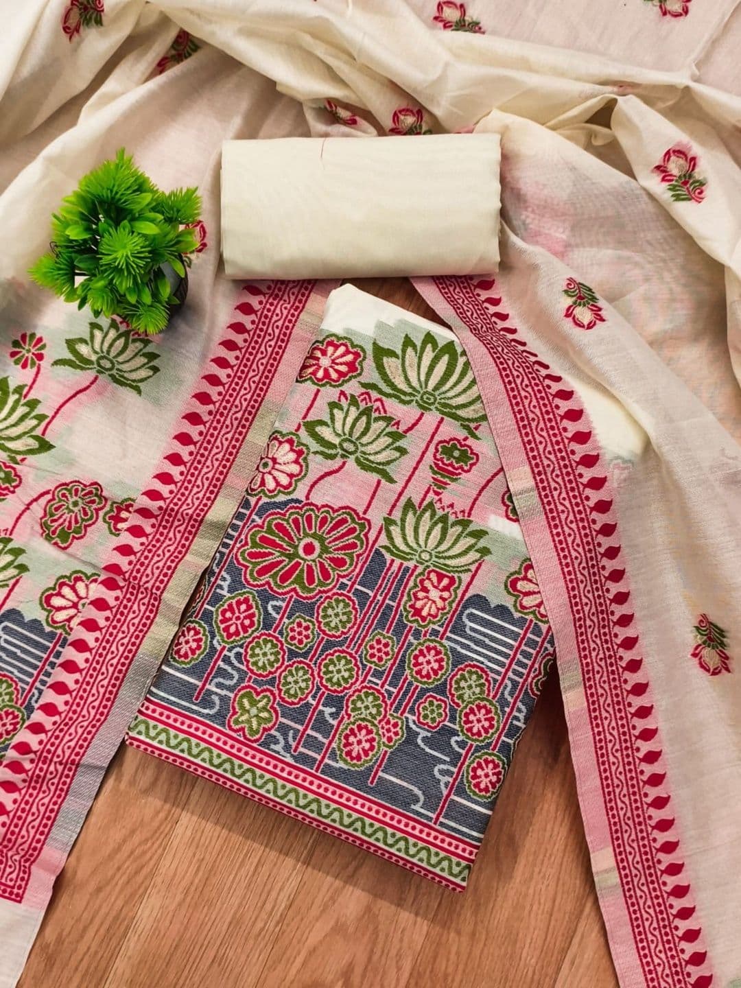 KALINI Printed Pure Cotton Unstitched Dress Material - view 1