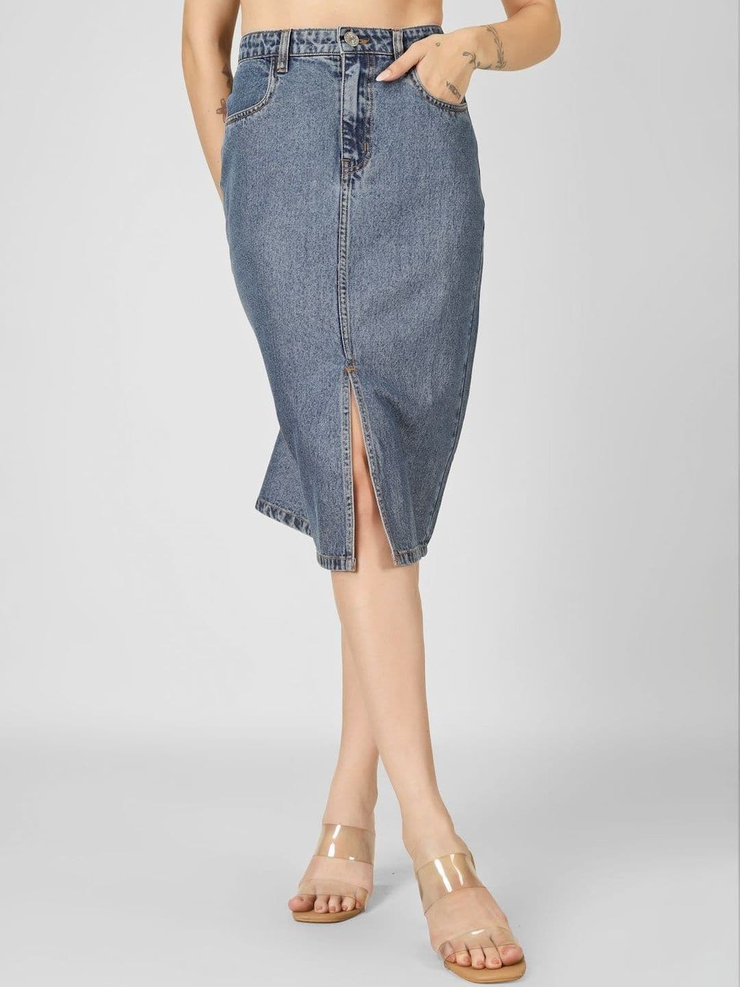 COSMIC Denim Pencil Knee Length Skirt - view 1