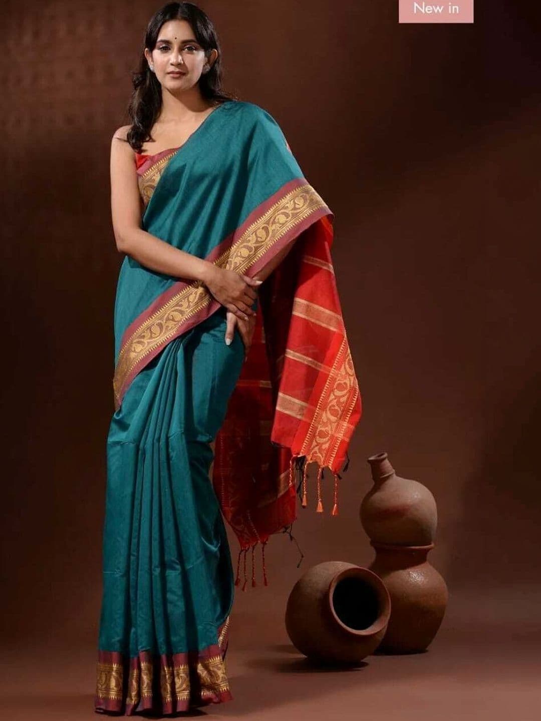 sourav biswas Woven Design Zari Pure Cotton Saree - view 1
