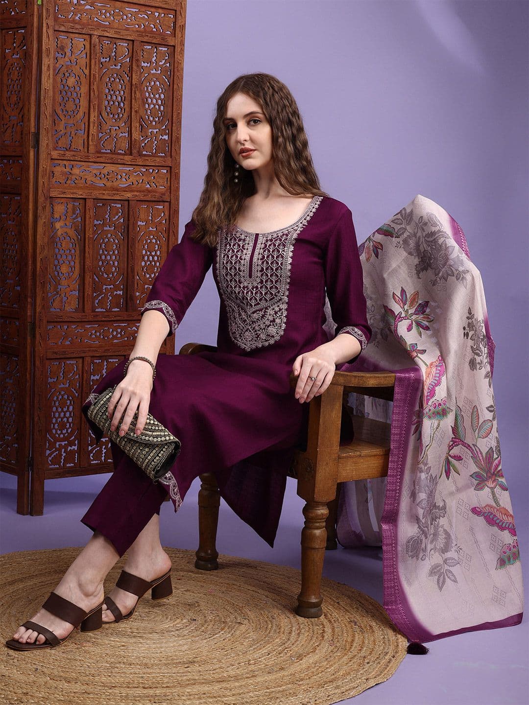 KALINI Women Purple Kurta Sets - view 1