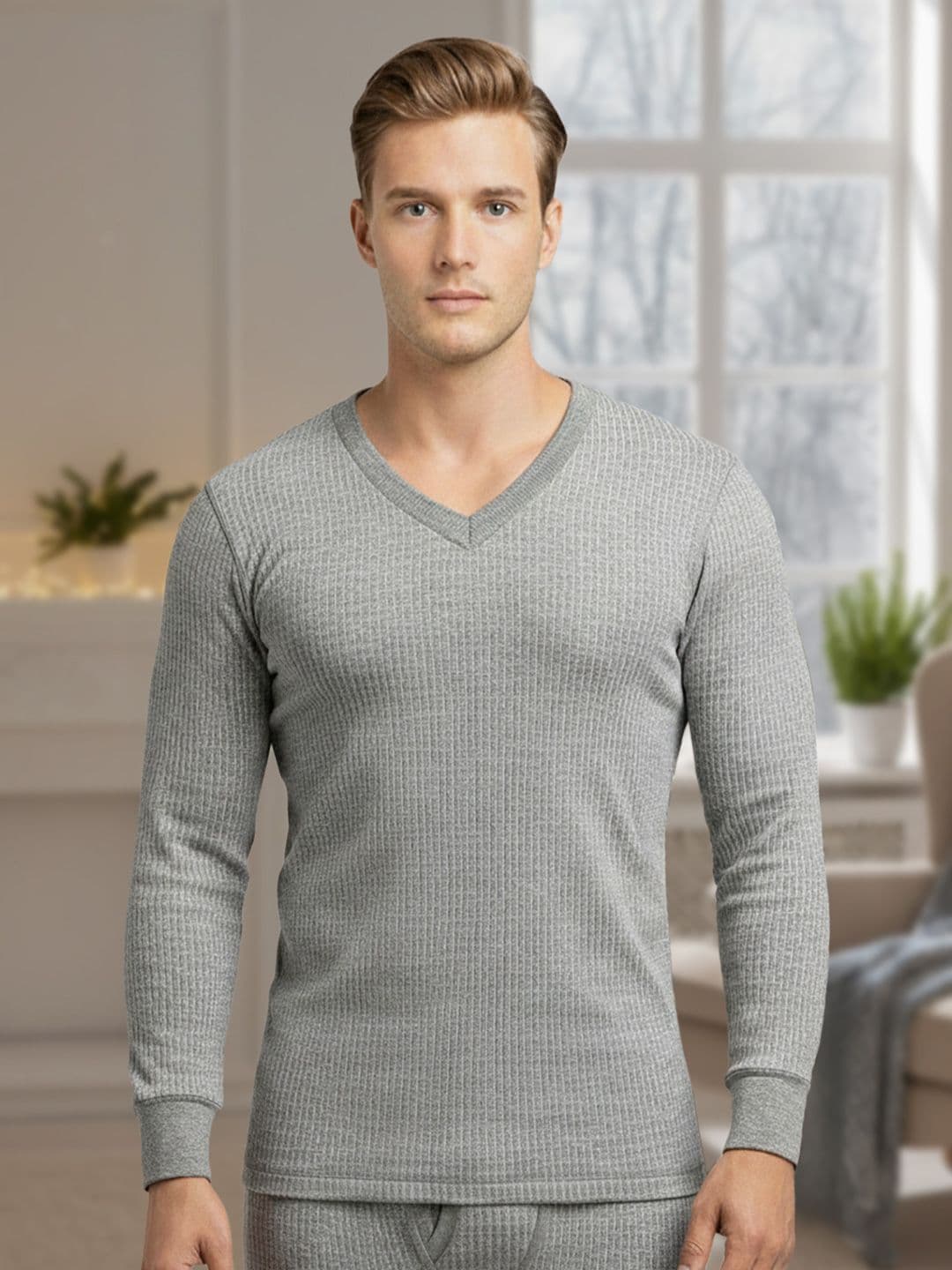 Lux Cozi V-Neck Ribbed Thermal Tops - view 1