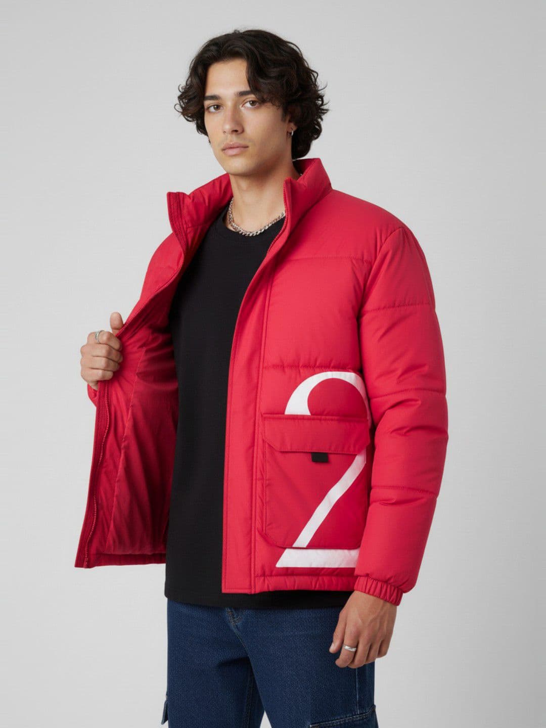 glitchez Printed Detail Oversized Puffer Jacket - view 1