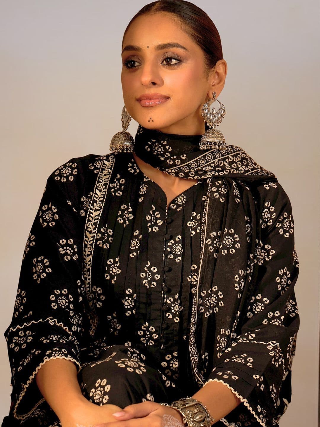 Indo Era Women Ethnic Motifs Printed Regular Pure Cotton Kurta with Trousers & With Dupatta - view 1