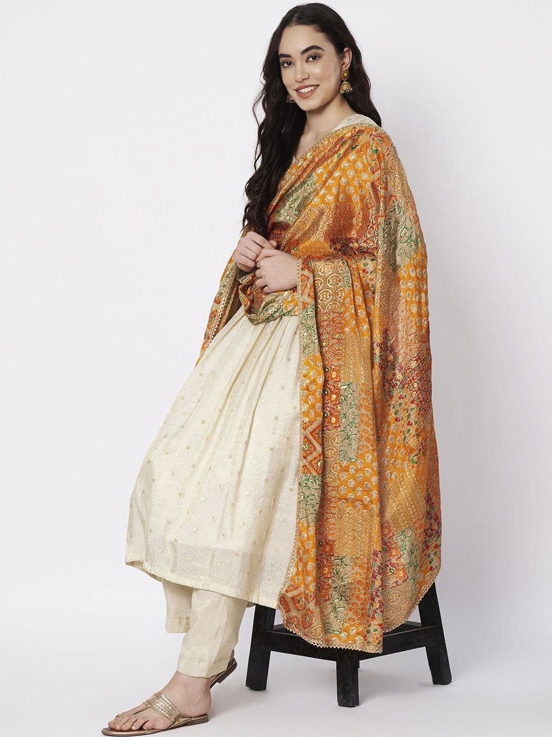 AKSHADEEP Ethnic Motifs Printed Art Silk Foil Print Dupatta - view 1