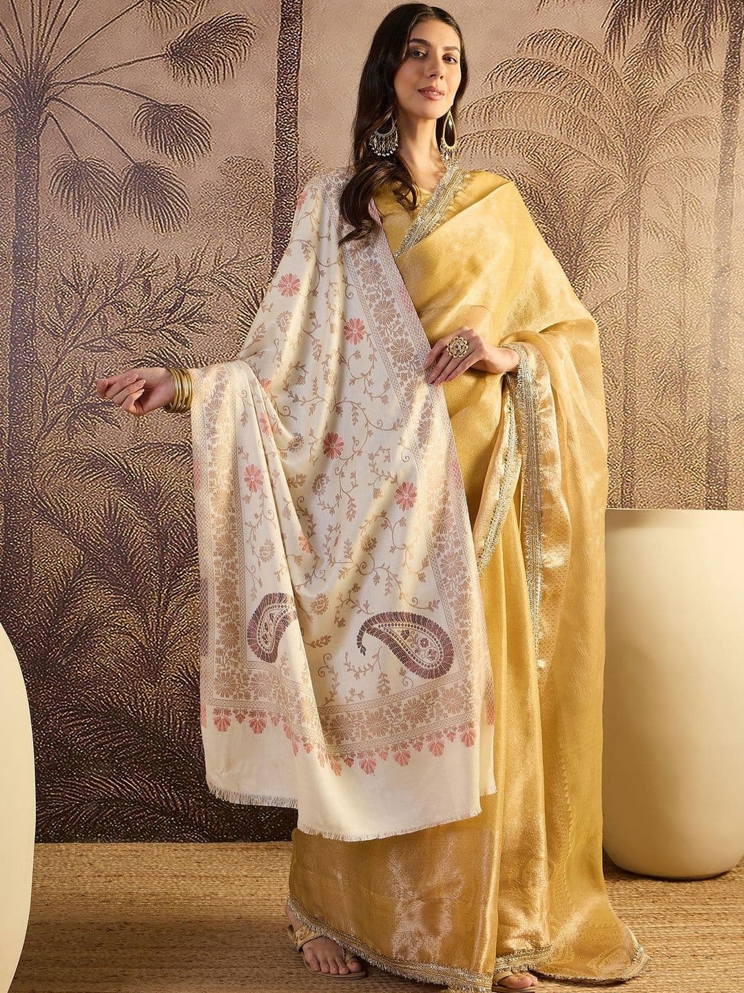 Sangria Winter Shalimar Women Floral Woven Design Woollen Shawl - view 1